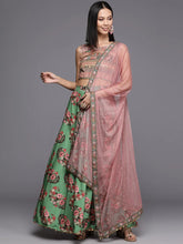 Green Floral Printed Ready to Wear Lehenga & Blouse With Dupatta-AHBLSKDU-COMBO-853